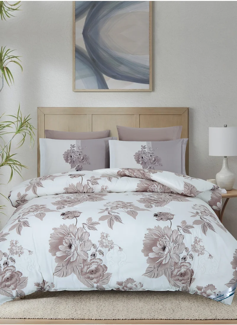 Donetella Printed Comforter Set 4-Pcs Queen Size All Season Bed Fits(140 X 200 Cm)Bedding Set With Removable Filler And Down Alternative Filling, Pale Slate