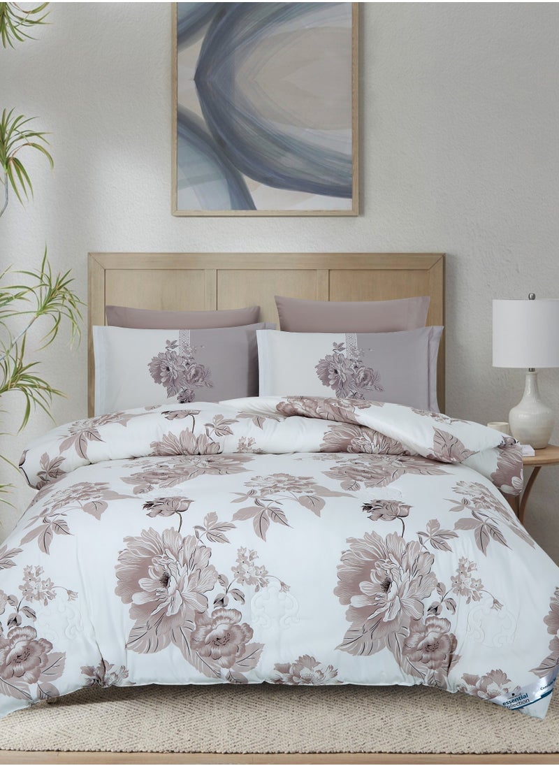 Donetella Printed Comforter Set 4-Pcs Queen Size All Season Bed Fits(140 X 200 Cm)Bedding Set With Removable Filler And Down Alternative Filling, Pale Slate  - Image 1