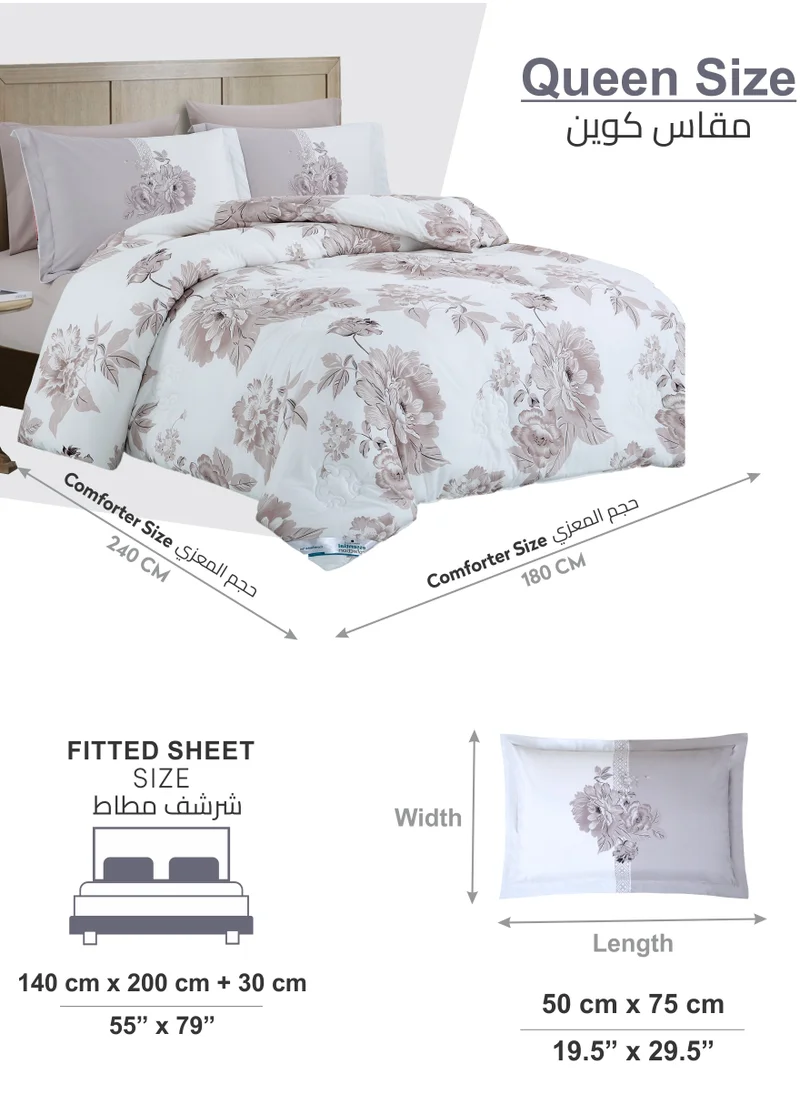 Donetella Printed Comforter Set 4-Pcs Queen Size All Season Bed Fits(140 X 200 Cm)Bedding Set With Removable Filler And Down Alternative Filling, Pale Slate