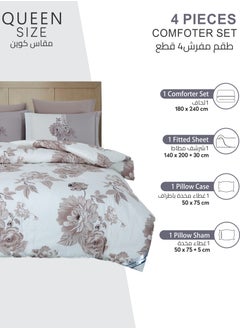 Donetella Printed Comforter Set 4-Pcs Queen Size All Season Bed Fits(140 X 200 Cm)Bedding Set With Removable Filler And Down Alternative Filling, Pale Slate  - Image 4