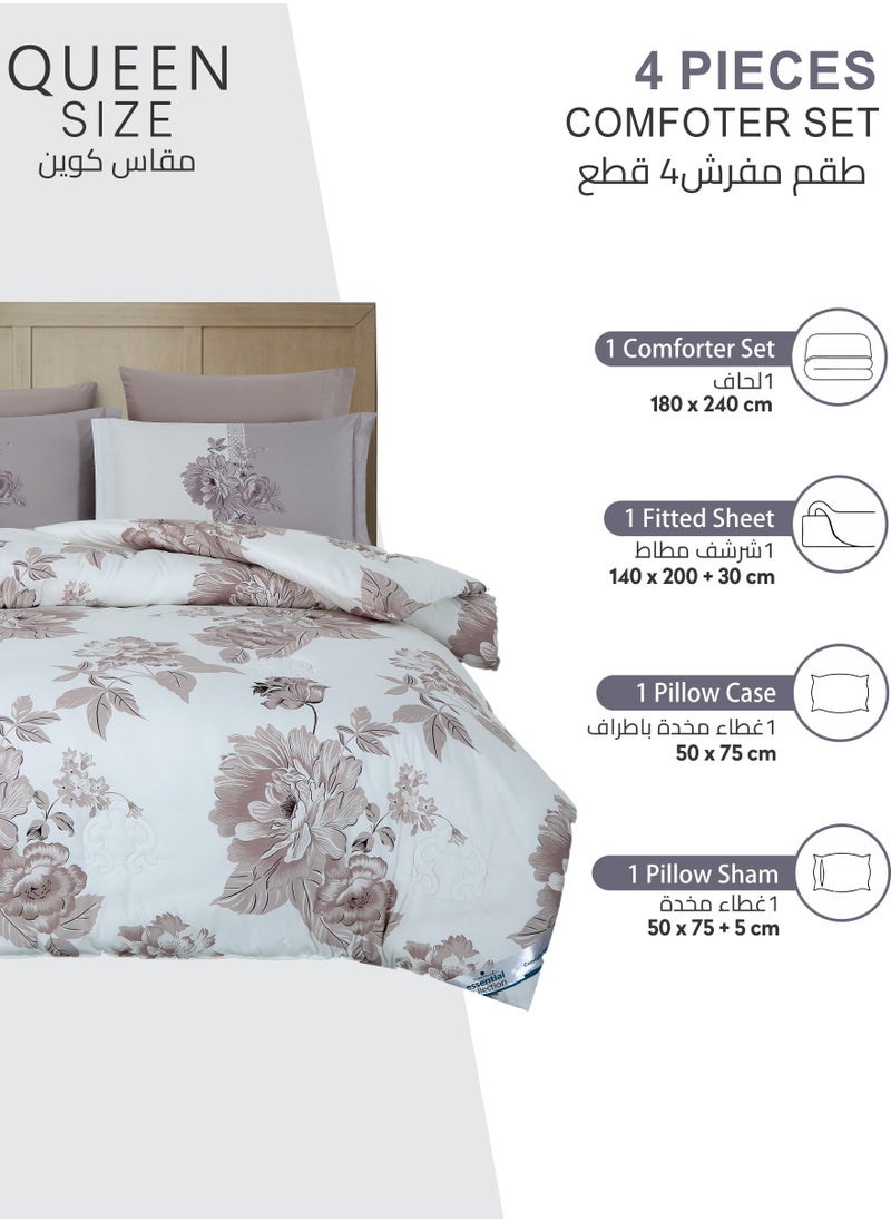 Donetella Printed Comforter Set 4-Pcs Queen Size All Season Bed Fits(140 X 200 Cm)Bedding Set With Removable Filler And Down Alternative Filling, Pale Slate  - Image 4