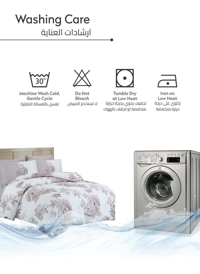 Donetella Printed Comforter Set 4-Pcs Queen Size All Season Bed Fits(140 X 200 Cm)Bedding Set With Removable Filler And Down Alternative Filling, Pale Slate