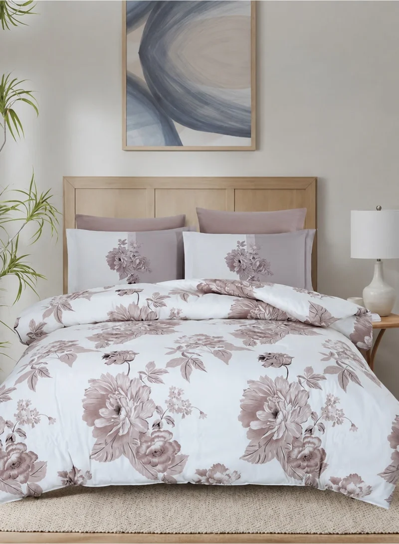 Donetella Printed Comforter Set 4-Pcs Queen Size All Season Bed Fits(140 X 200 Cm)Bedding Set With Removable Filler And Down Alternative Filling, Pale Slate