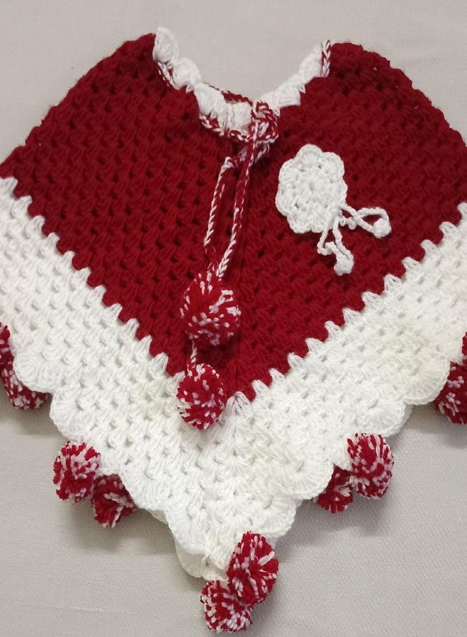 Cute Collection مجموعة رائعة من البونشو الصوفي المصنوع يدوياً بالكروشيه للفتيات الصغيرات من عمر 0 إلى 6 أشهر (متوفر بألوان الأحمر والأبيض) - Image 2
