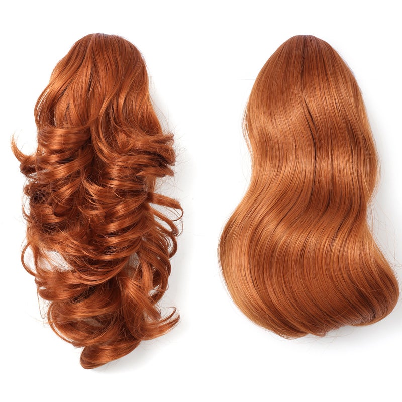 Onedor 15" Synthetic Fiber Curly Ponytail Hair Extension hairpiece with Clip-in Jaw Clips, Dual-Use Hair Extensions (130A-Fox Red)
