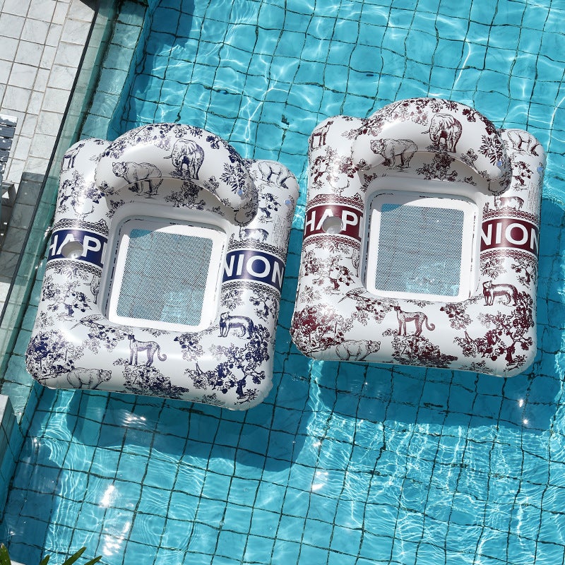 HC Wholesale Ink Blue and White Inflatable Floating Bed - Water Lounge Chair for Pool Parties - Image 4