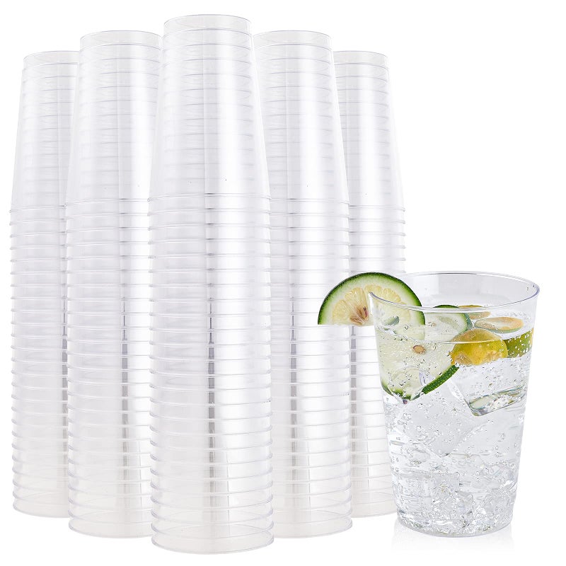 FOCUSLINE 200 Pack 12 oz Clear Plastic Cups Disposable Cups Reusable Plastic Tumblers Heavyduty 12 Ounce Clear Cups Tumblers for Party Thanksgiving Halloween Christmas