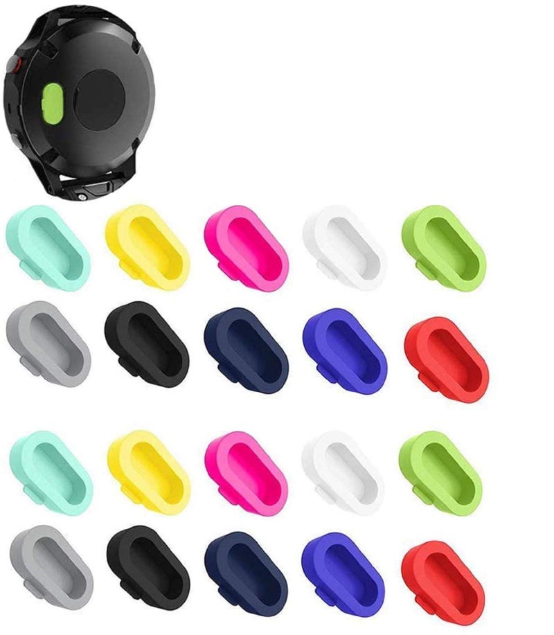 CKANDAY 20 Pcs Colorful Charger Port Protectors Compatible with Fenix 6X 6S 65 5S 5X Plus Garmin Vivoactive 4 4s 3 Music Forerunner 935 Approach S60 Quatix5 Vivosport, Replacement Anti Dust Plugs - Image 1