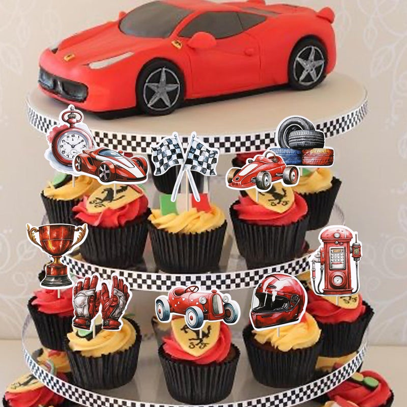 YCTHUNFISH 40 Pack Racing Car Cupcake Toppers Fighting Flag Cupcake Picks Race Helmet Gloves Cupcake Decorations for Racing Sport Theme Baby Shower Boys and Girls Birthday Party Supplies - Image 4