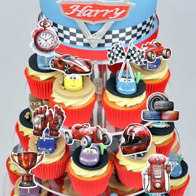 YCTHUNFISH 40 Pack Racing Car Cupcake Toppers Fighting Flag Cupcake Picks Race Helmet Gloves Cupcake Decorations for Racing Sport Theme Baby Shower Boys and Girls Birthday Party Supplies - Image 3