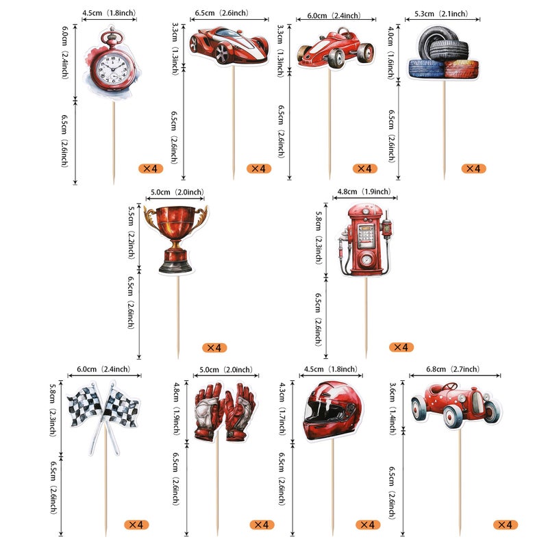 YCTHUNFISH 40 Pack Racing Car Cupcake Toppers Fighting Flag Cupcake Picks Race Helmet Gloves Cupcake Decorations for Racing Sport Theme Baby Shower Boys and Girls Birthday Party Supplies - Image 2