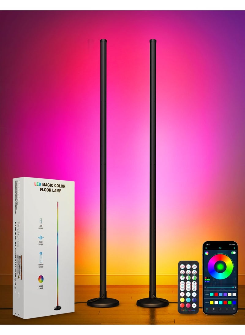 OUTON 2 قطعة - مصابيح ألعاب RGB، مصباح زاوية LED لغرفة المعيشة، مصباح زاوية RGBCW بقوة 24 واط مع 256 وضعًا و16 مليون لون، تطبيق ذكي وجهاز تحكم عن بُعد، مزامنة مع الموسيقى، مصباح قائم قابل لتعديل السطوع وتغيير الألوان لغرفة المعيشة وغرفة النوم وغرفة الألعاب - Image 1