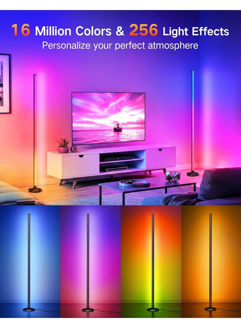 OUTON 2 قطعة - مصابيح ألعاب RGB، مصباح زاوية LED لغرفة المعيشة، مصباح زاوية RGBCW بقوة 24 واط مع 256 وضعًا و16 مليون لون، تطبيق ذكي وجهاز تحكم عن بُعد، مزامنة مع الموسيقى، مصباح قائم قابل لتعديل السطوع وتغيير الألوان لغرفة المعيشة وغرفة النوم وغرفة الألعاب - Image 2