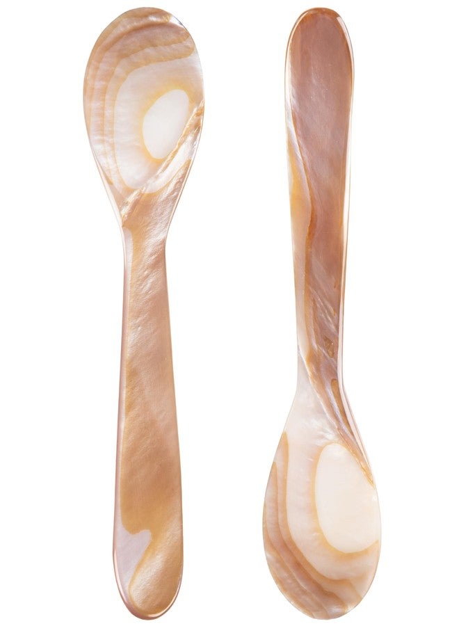 Pacific Secrets Pink Caviar Spoons | Mother of Pearl | Round Handle Hand Crafted | Ice Cream Coffee Kitchen, Restaurant Catering Serving, Wedding, Party, Event Favors & Gifts | 3.54", 9 cm | 2-Pack - Image 1