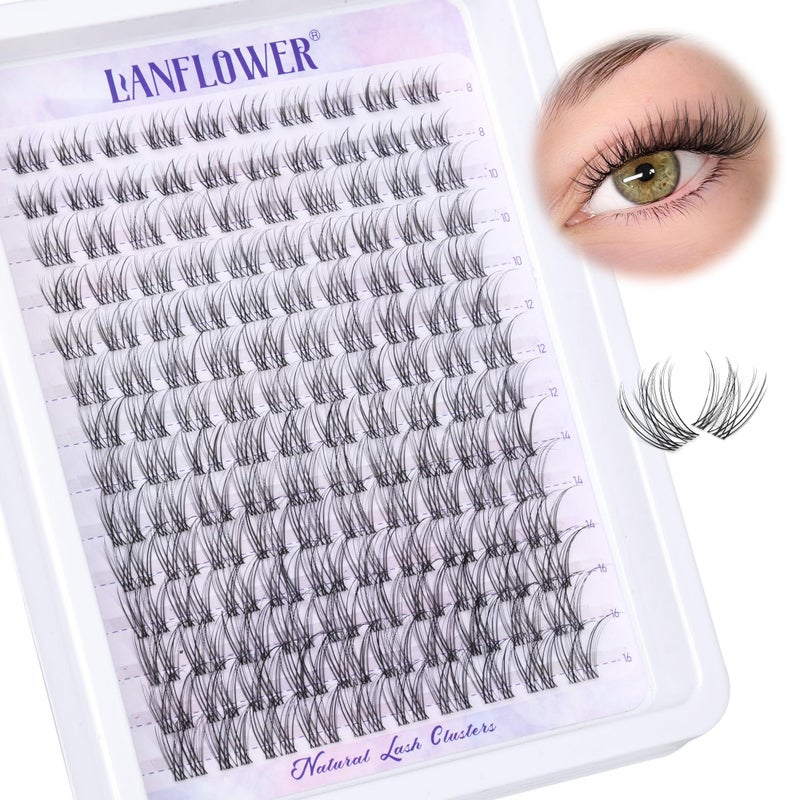 LANFLOWER Natural Lash Clusters Clear Band Eyelash Clusters Wispy Individual Lashes C Curved Cluster Eyelash Extensions Invisible Band Cluster Lashes by Lanflower - Image 1