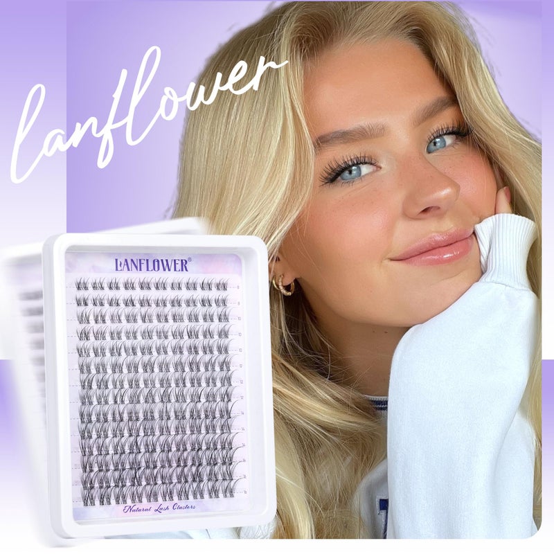 LANFLOWER Natural Lash Clusters Clear Band Eyelash Clusters Wispy Individual Lashes C Curved Cluster Eyelash Extensions Invisible Band Cluster Lashes by Lanflower - Image 3