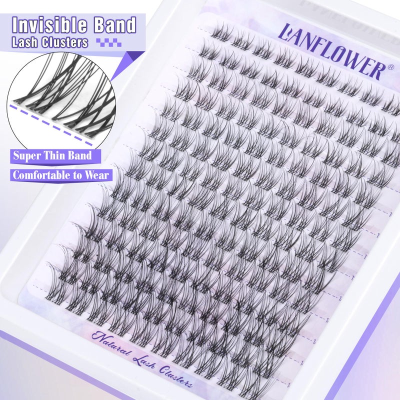 LANFLOWER Natural Lash Clusters Clear Band Eyelash Clusters Wispy Individual Lashes C Curved Cluster Eyelash Extensions Invisible Band Cluster Lashes by Lanflower - Image 4