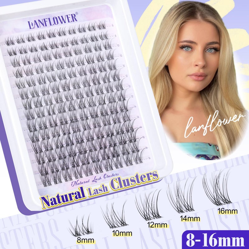 LANFLOWER Natural Lash Clusters Clear Band Eyelash Clusters Wispy Individual Lashes C Curved Cluster Eyelash Extensions Invisible Band Cluster Lashes by Lanflower - Image 2