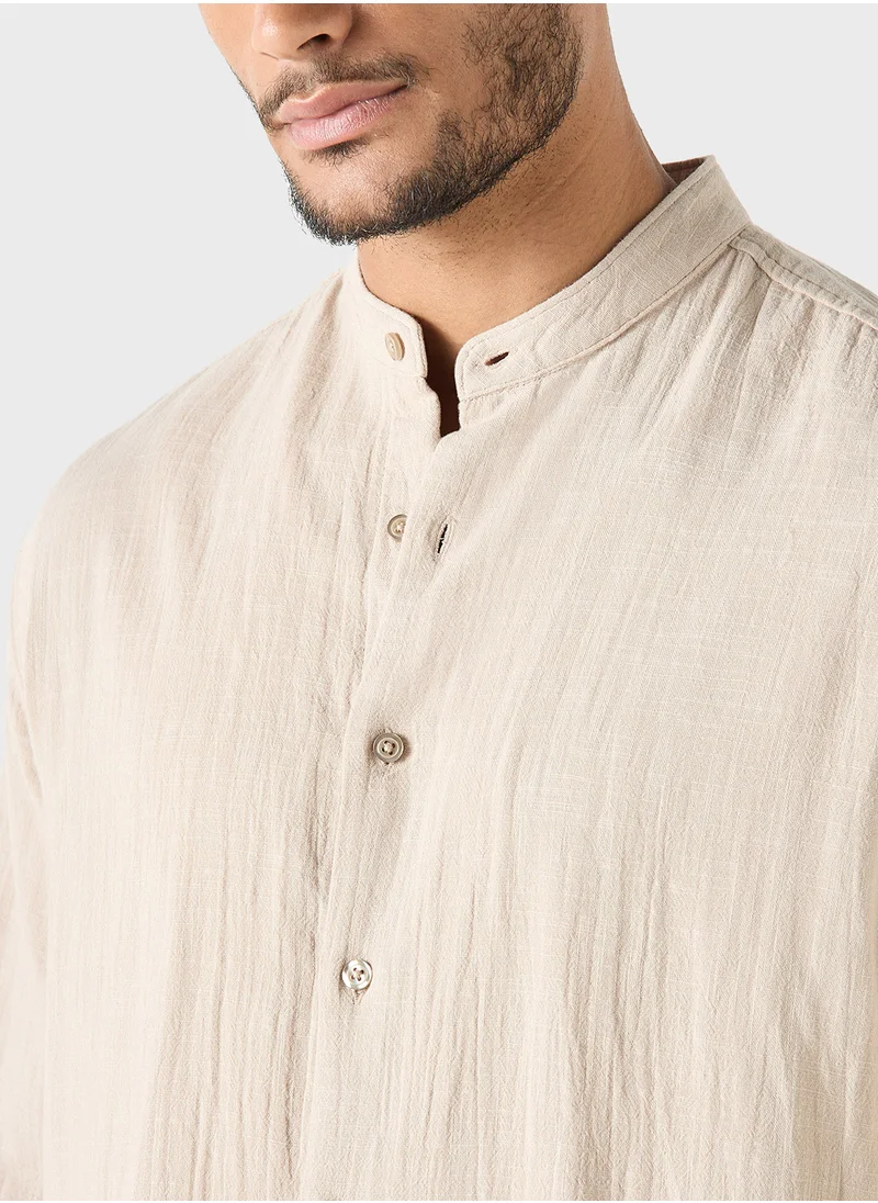 ايكونيك Iconic Relaxed Fit Textured Mandarin Collar Shirt