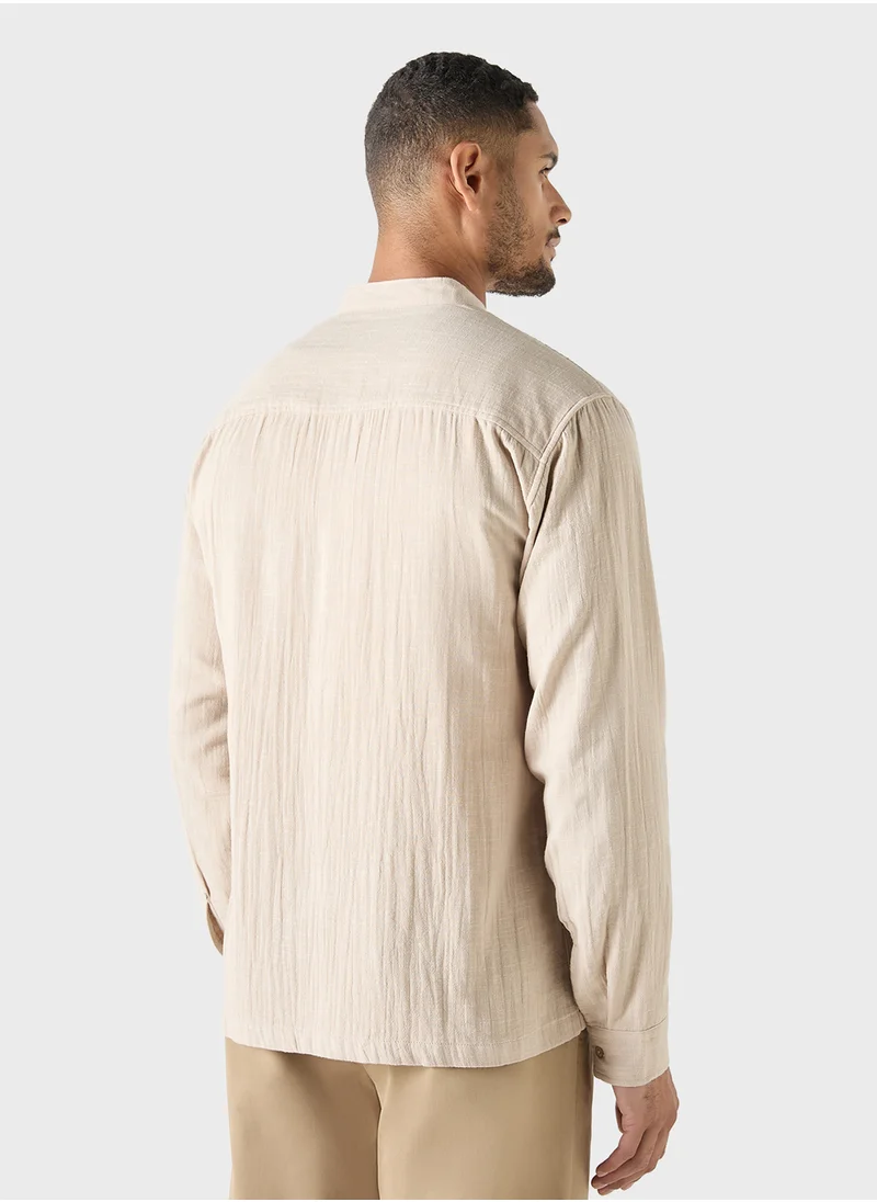 ايكونيك Iconic Relaxed Fit Textured Mandarin Collar Shirt