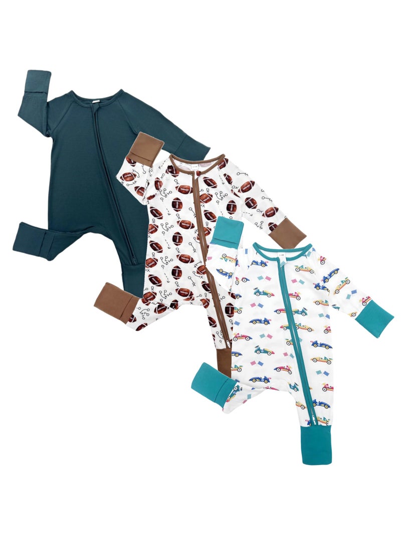 Bow Dream Baby Boy Romper Jumpsuit Bamboo Rayon Baby girl Clothes Baby Romper Clothing Newborn-24 Months Deep Green Car Rugby 1-3 Months - Image 1
