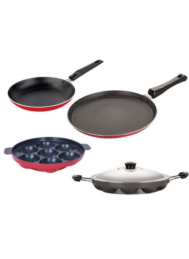 Nirlon Aluminium Cookware Set, 4-Pieces, Red/Black, FT12_TP_AP(7)_AP(12)