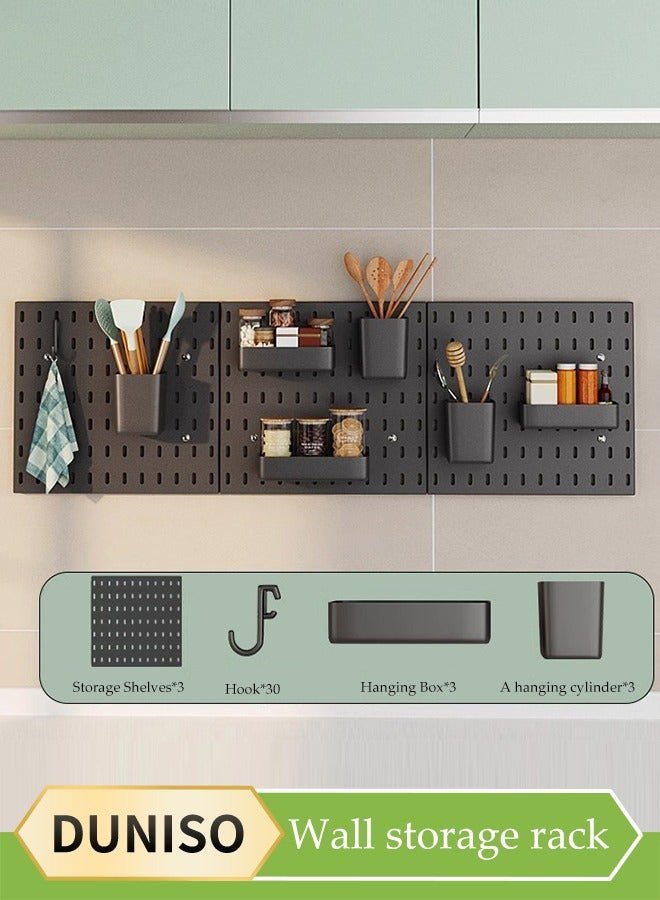 DUNISO مجموعة لوحات تثبيت الحائط، لوحة عرض مثبتة على الحائط، مجموعة لوحات مثبتة على الحائط مع 3 لوحات و 36 ملحق، قابلة للفك بحرية، لتخزين الحائط، وإنهاء الفنون والحرف، وعرض زخرفي، أسود - Image 1