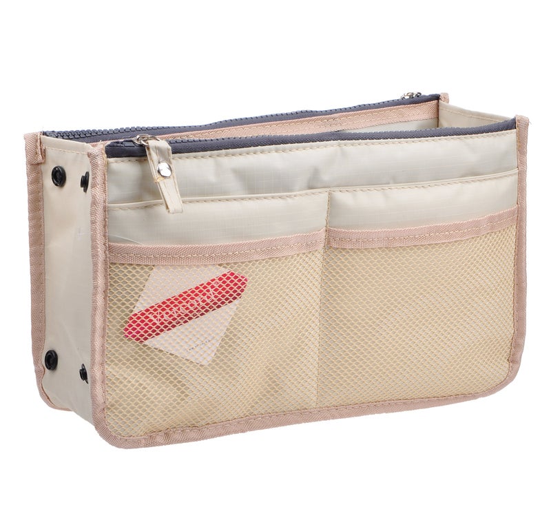 Vercord Updated Purse Handbag Organizer Insert Liner Bag in Bag 13 Pockets Milky Beige Small - Image 1