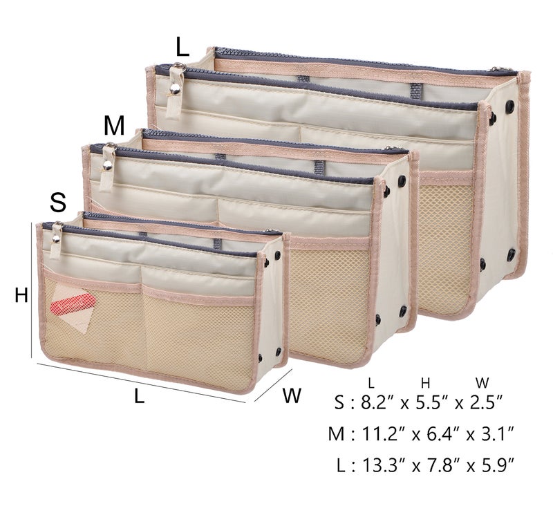 Vercord Updated Purse Handbag Organizer Insert Liner Bag in Bag 13 Pockets Milky Beige Small - Image 2