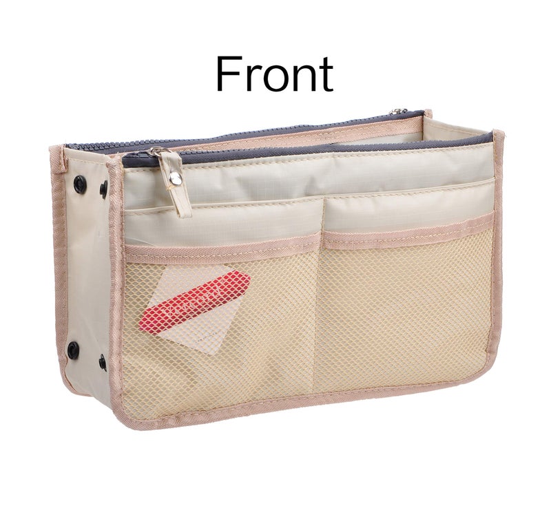 Vercord Updated Purse Handbag Organizer Insert Liner Bag in Bag 13 Pockets Milky Beige Small - Image 4