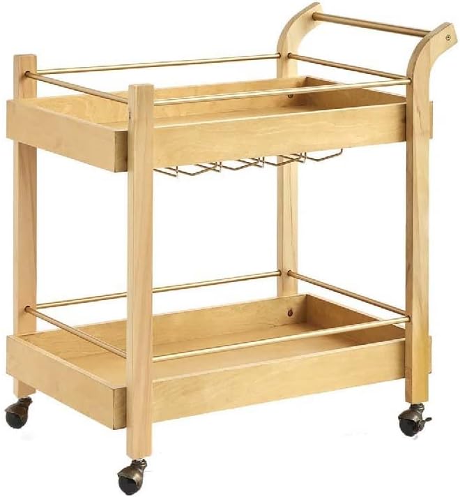 Horoof Home عربة بار خشبية أنيقة من هروف مع رف للنبيذ - Image 1