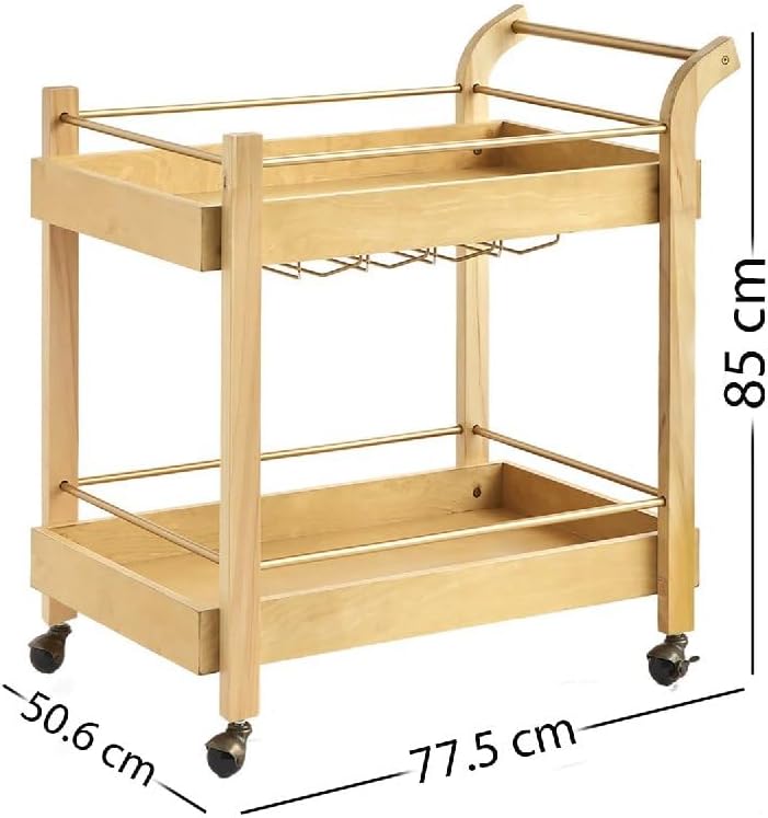 Horoof Home عربة بار خشبية أنيقة من هروف مع رف للنبيذ - Image 2