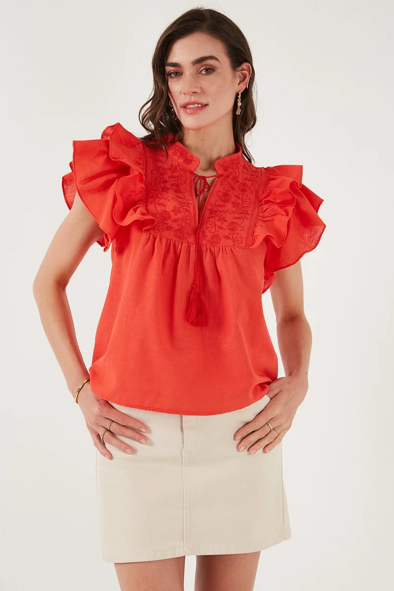 ليلا Cotton Regular Fit Embroidered Blouse Women's Blouse 611BZ0253