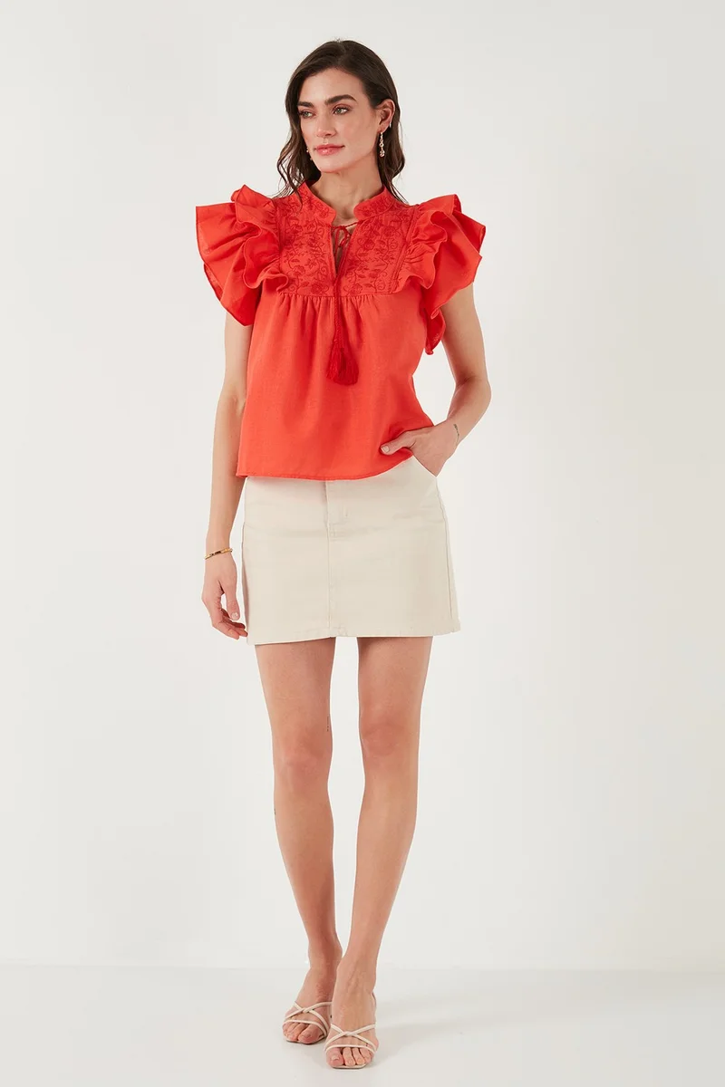 ليلا Cotton Regular Fit Embroidered Blouse Women's Blouse 611BZ0253