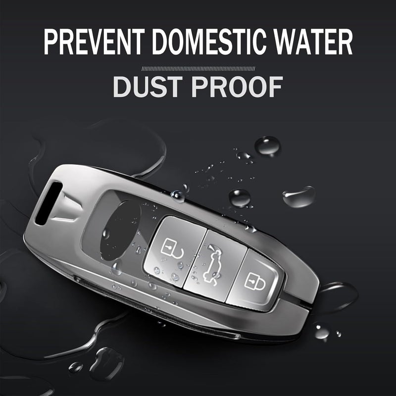 ontto Metal Leather Car Key Fob Cover for Audi Models with 3 Buttons - Black - Image 4