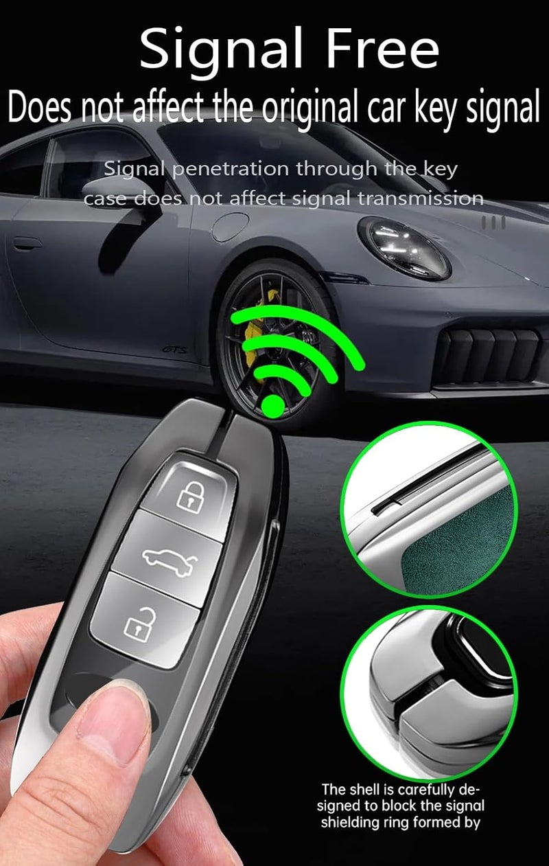 ontto Metal Leather Car Key Fob Cover for Audi Models with 3 Buttons - Black - Image 5