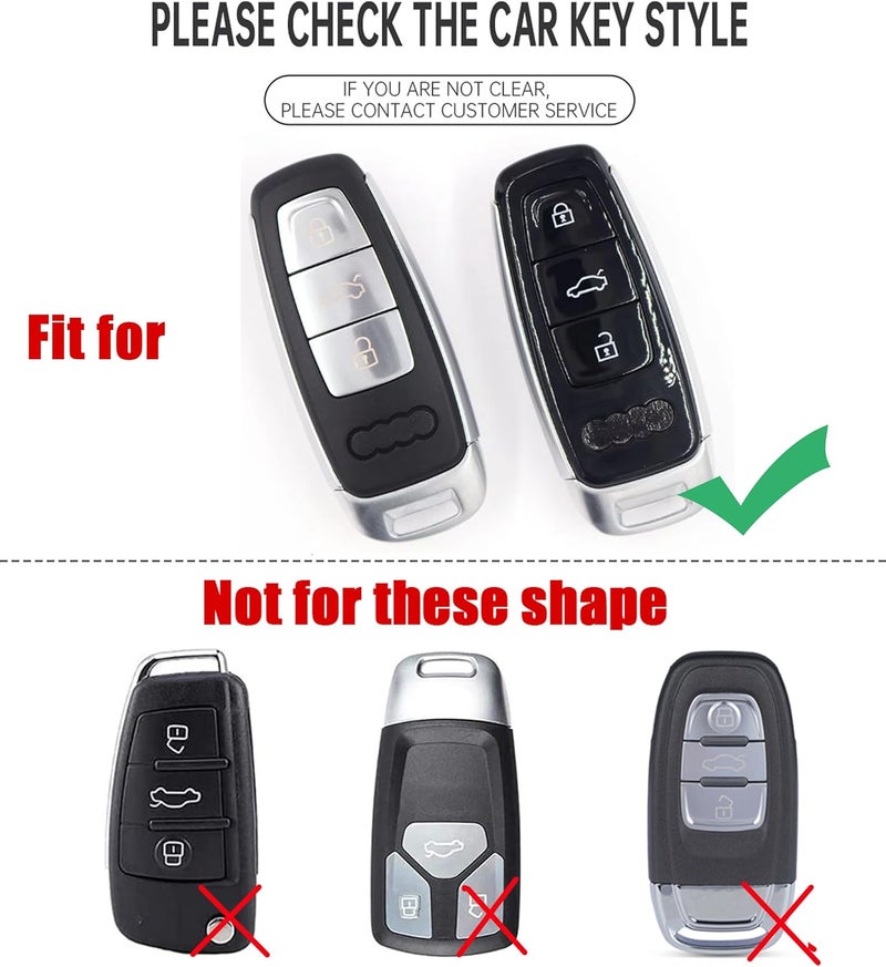 ontto Metal Leather Car Key Fob Cover for Audi Models with 3 Buttons - Black - Image 2