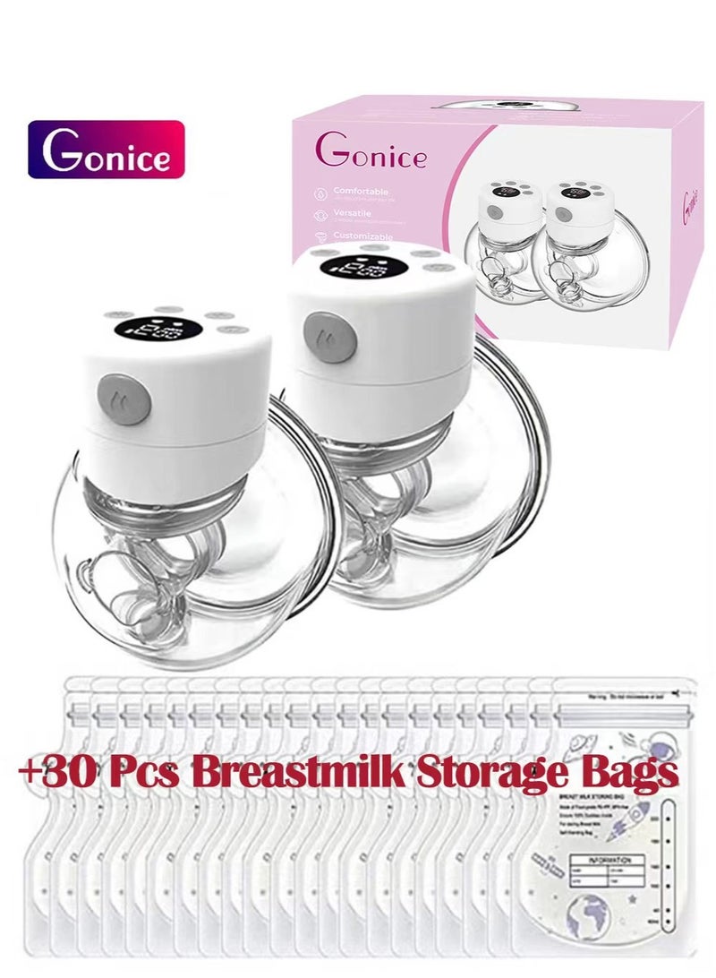 Gonice Pack Of 2 Electric Hands Free Wearable Breast Pump With 30 Pcs Breastmilk Storage Bags - Image 1