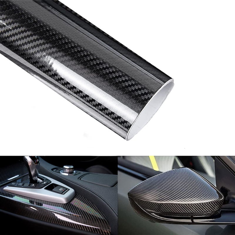 Lypumso Carbon Fiber Wrap 6D High Gloss Black Vinyl Wrap Film Roll Featuring BubbleFree Air Release Technology Ideal for Car Moto DIY Interior Exterior 1ft x 10ft