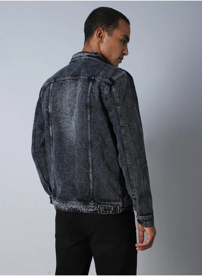 HIGH STAR Men Black Solid Denim Jacket