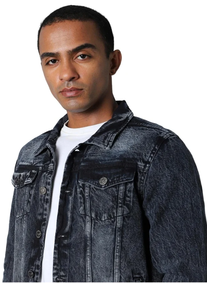 HIGH STAR Men Black Solid Denim Jacket