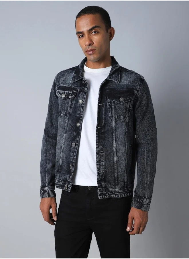 HIGH STAR Men Black Solid Denim Jacket