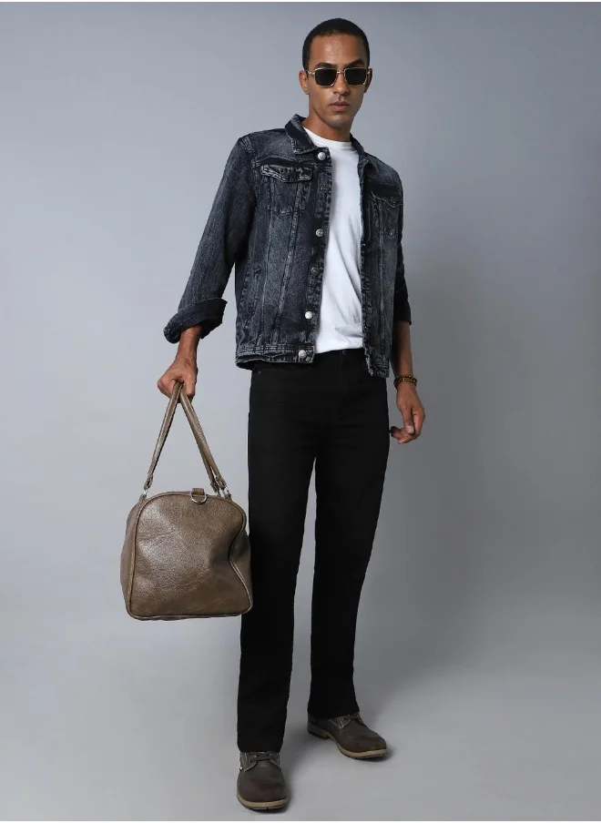 HIGH STAR Men Black Solid Denim Jacket