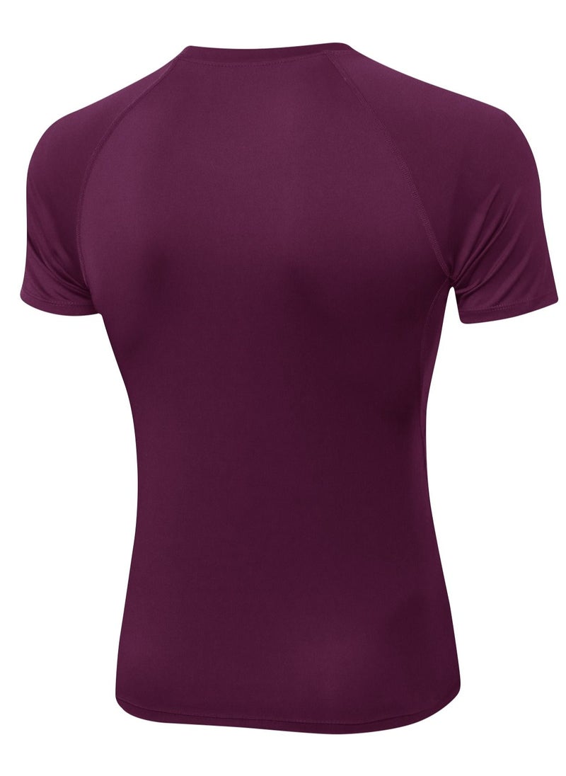 Loquat Men Quick Dry Breathable Elastic T-Shirt Burgundy  - Image 2