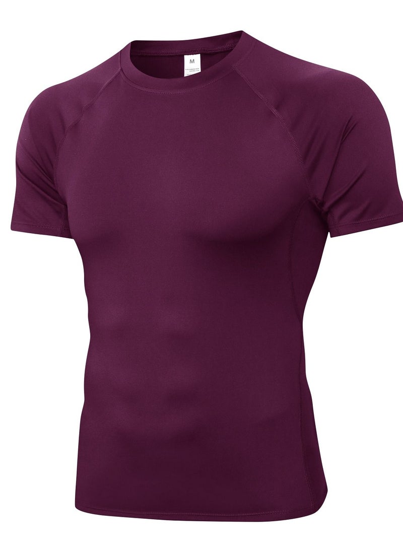 Loquat Men Quick Dry Breathable Elastic T-Shirt Burgundy  - Image 1
