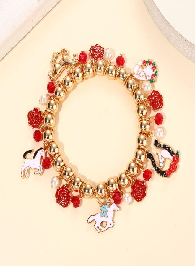 فالين أساور ساحرة لسباق كنتاكي ديربي للنساء، إكسسوارات ملابس الديربي، أساور لطيفة على شكل حصان وزهرة ورد، أساور ذهبية مطرزة على شكل حدوة حصان، أساور ساحرة لبدلة الفارس، هدايا تذكارية لحفلات سباق الخيل (ديربي 1) - Image 2