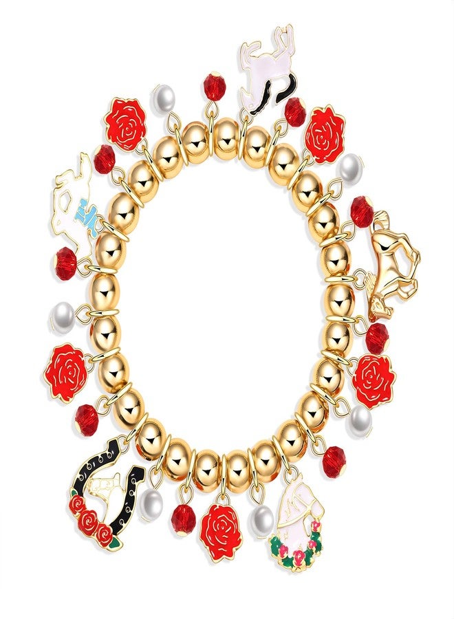 فالين أساور ساحرة لسباق كنتاكي ديربي للنساء، إكسسوارات ملابس الديربي، أساور لطيفة على شكل حصان وزهرة ورد، أساور ذهبية مطرزة على شكل حدوة حصان، أساور ساحرة لبدلة الفارس، هدايا تذكارية لحفلات سباق الخيل (ديربي 1) - Image 1