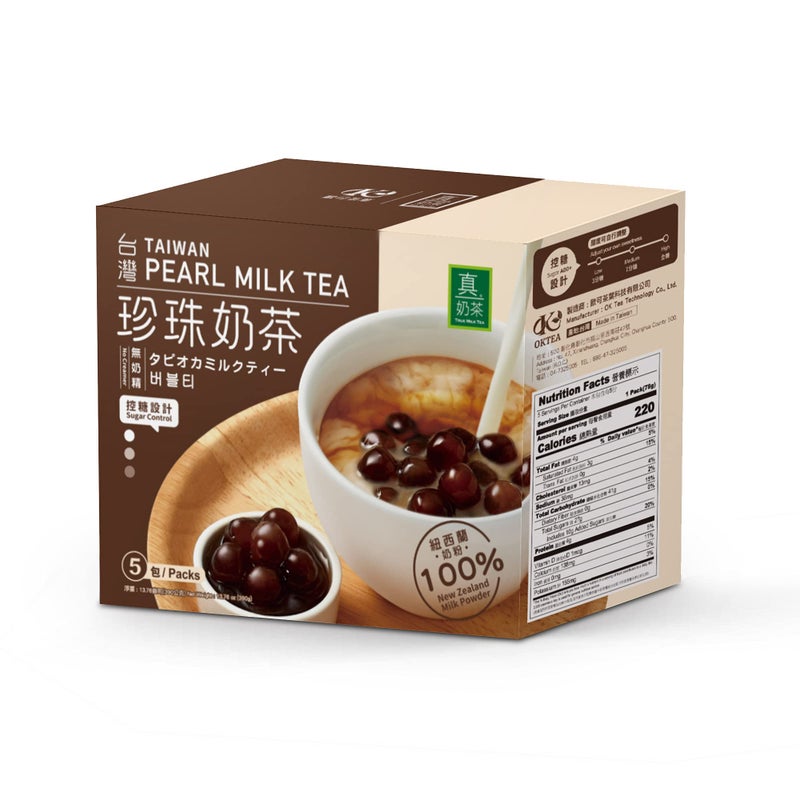 OKTEA Bubble Pearl Milk Tea Kit - Assam & Ceylon Tea Blend, New Zealand Milk, Preservative-Free Tapioca, Serve Hot or Iced - Single Box of 5 Servings - Image 1