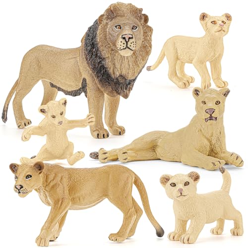 THINKBAY 6PCS Lion Toys Figurines Pride African Jungle Animals Lion Family Realistic Zoo Animal Toys Preschool Toy Birthday Gift Cake Toppers for Kids Boys Girls - Image 1