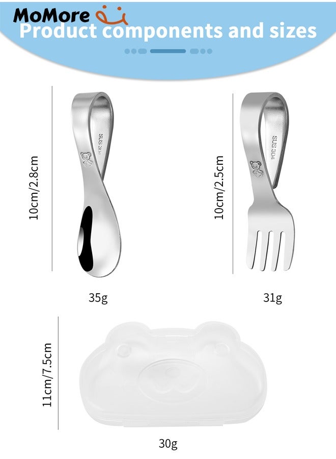 Momore 2 Piece Baby 304 Stainless Steel Utensils Training Spoon And Fork With Case Set - Image 2